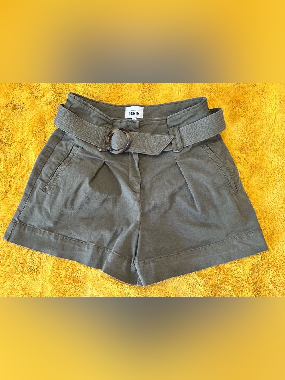 Sezane Olive High-Rise Belted Shorts EUC